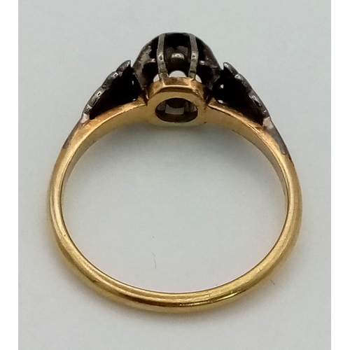 1297 - A vintage, 18K yellow gold and platinum diamond solitaire ring, Size: M, weight: 3 g.