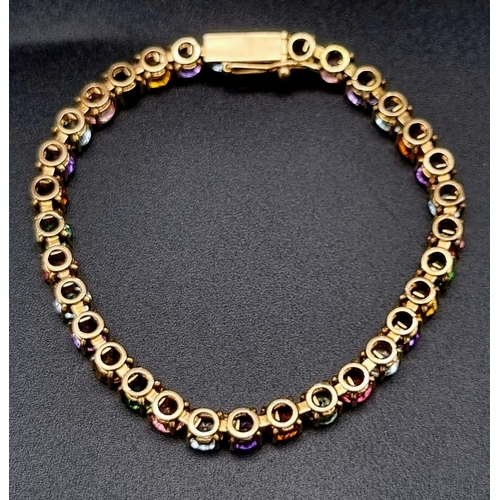 258 - 16k Yellow Gold Multi Gem Set Bracelet. Weighs 12.7g