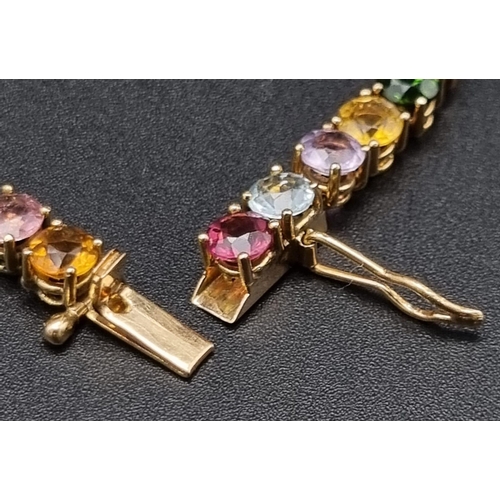 258 - 16k Yellow Gold Multi Gem Set Bracelet. Weighs 12.7g