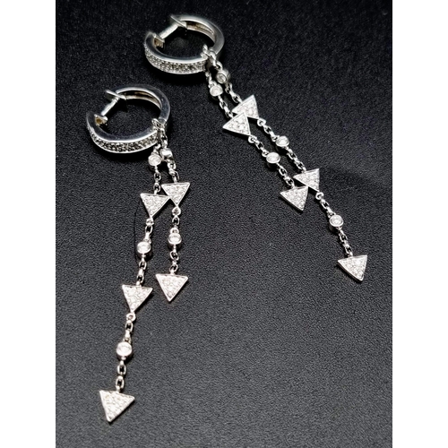 584 - 18k White Gold Diamond Drop Earrings Weighs 6.4g