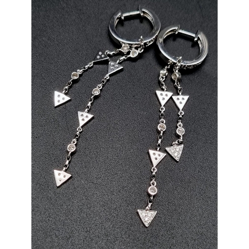 584 - 18k White Gold Diamond Drop Earrings Weighs 6.4g