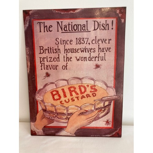 1078 - Vintage metal advertising sign for BIRD’S CUSTARD. 16” x 12”. (30 x 40 cm).