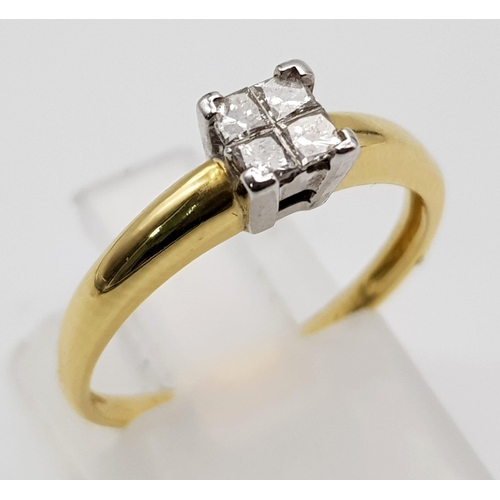 272 - 18 K Yellow Gold Diamond Square Cluster ring.
0.20ct Diamond 
Weighs 2.3g
Size M