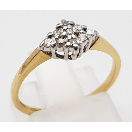 918 - 9K Yellow Gold Diamond Custer Ring 
0.10ct Diamond
Weighs 1.35g
Size J