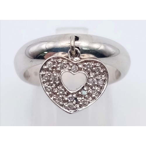 178 - 18K White Gold Diamond Heart Tassle Ring
0.25ct Diamond
Weighs 7.42g
Size O