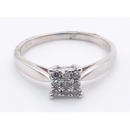 279 - 18k White Gold Diamond Square Cluster Ring
0.15ct Diamonds
Weighs 3g
Size O