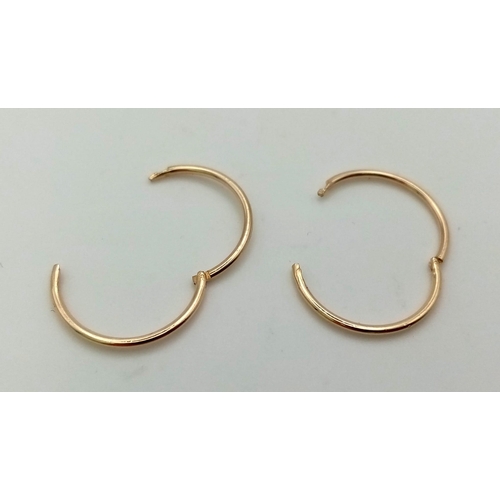 1253 - A 9K yellow gold sleeper earrings. Diameter: 15 mm, weight: 0.8 g.