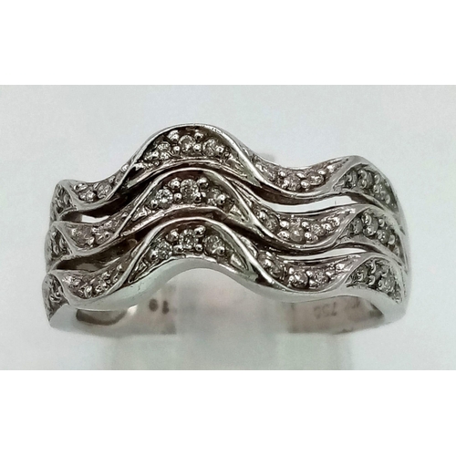 192 - 18k White Gold 3 row Diamond band ring
0.19ct Diamonds
weighs 6.6g
Size O