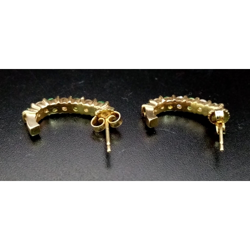 383 - PAIR OF 14K YELLOW GOLD DIAMOND & EMERALD EARRINGS, APPROX 0.30CT DIAMONDS, 3.2G