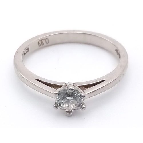 114 - PLATINUM DIAMOND SOLITAIRE RING, 0.33CT DIAMOND, 3.3G SIZE L