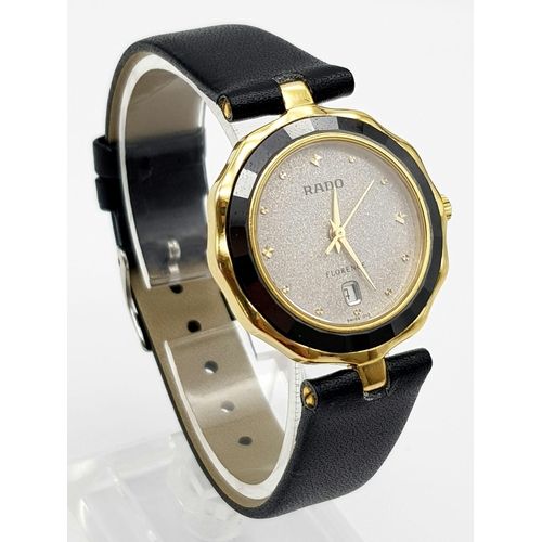 1270 - A Rado Jubilee Black Ceramic Ladies Watch. Black leather strap. Steel and ceramic case - 32mm. Grani... 