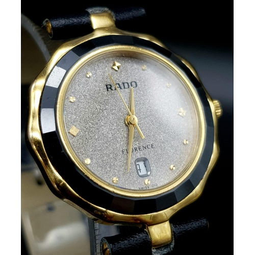 1270 - A Rado Jubilee Black Ceramic Ladies Watch. Black leather strap. Steel and ceramic case - 32mm. Grani... 