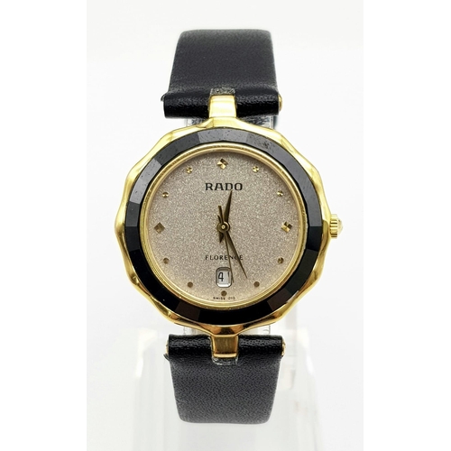 1270 - A Rado Jubilee Black Ceramic Ladies Watch. Black leather strap. Steel and ceramic case - 32mm. Grani... 