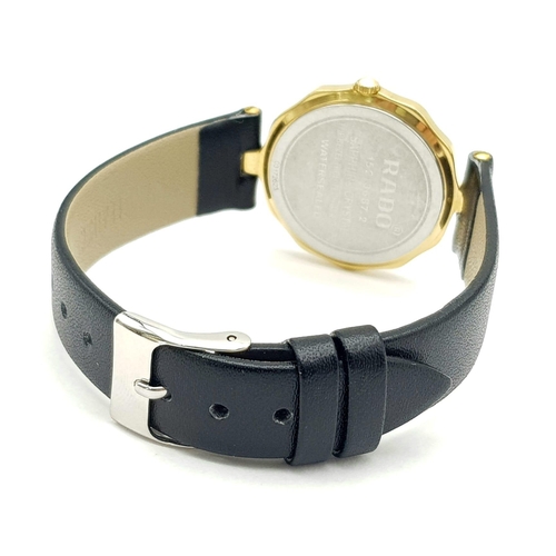 1270 - A Rado Jubilee Black Ceramic Ladies Watch. Black leather strap. Steel and ceramic case - 32mm. Grani... 