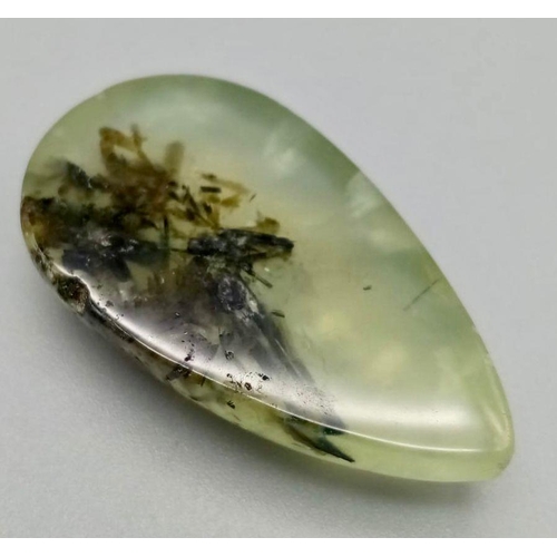 484 - 50 Ct Cabochon Prehnite, Pear Shape, GLI Certified