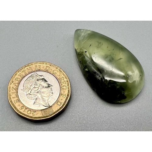 484 - 50 Ct Cabochon Prehnite, Pear Shape, GLI Certified