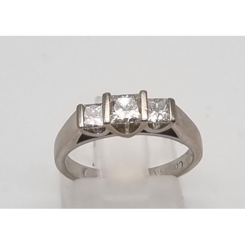 475 - An 18k White Gold Three Diamond Ring. 0.55ct.
Size L. 4.5g.