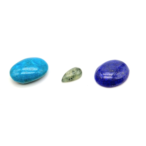 600 - Lot of 3 Gemstones - 7.80ct Prehnite cabochon, 42.06ct Lapis Lazuli cabochon and a 42.50ct Turquoise... 