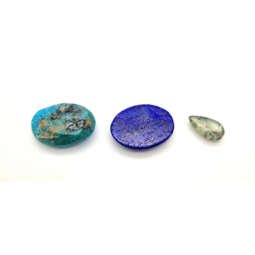 600 - Lot of 3 Gemstones - 7.80ct Prehnite cabochon, 42.06ct Lapis Lazuli cabochon and a 42.50ct Turquoise... 