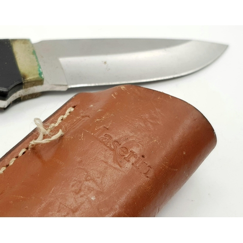 408 - A Vintage Italian Maserin Fixed Short-Blade Knife with Leather Sheaf. Makers mark on blade. Total le... 