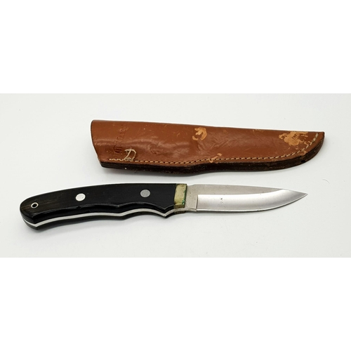 408 - A Vintage Italian Maserin Fixed Short-Blade Knife with Leather Sheaf. Makers mark on blade. Total le... 