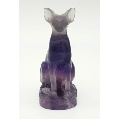 438 - A Rainbow Fluorite Cat Figurine. 8.5cm tall.