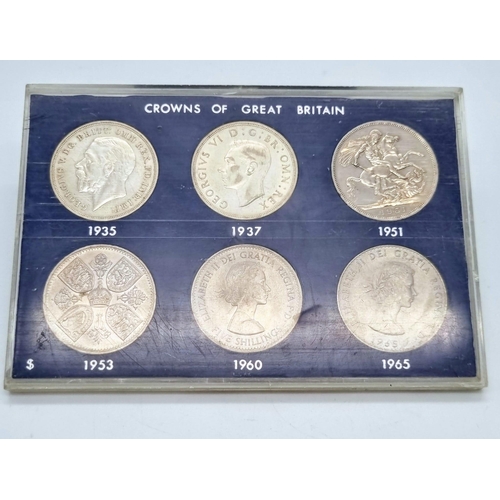 432 - A UK Set of Six Crown Coins. 1935,37,51,53,60 and 1965. Please see photos for conditions.