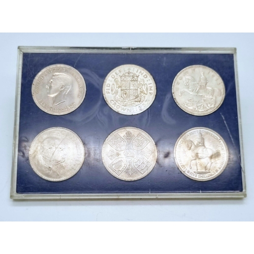 432 - A UK Set of Six Crown Coins. 1935,37,51,53,60 and 1965. Please see photos for conditions.