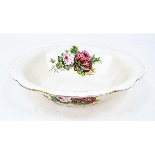 579 - An Antique Victorian Wash Bowl, Jug and Two Lidded Soap Dish set with matching floral pattern. Jug -... 