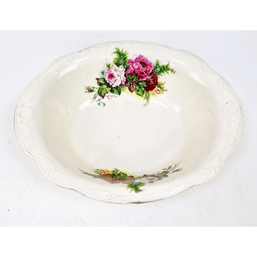 579 - An Antique Victorian Wash Bowl, Jug and Two Lidded Soap Dish set with matching floral pattern. Jug -... 