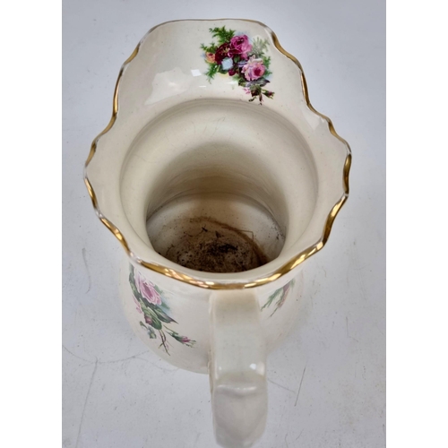 579 - An Antique Victorian Wash Bowl, Jug and Two Lidded Soap Dish set with matching floral pattern. Jug -... 