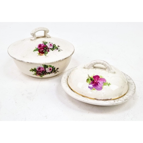 579 - An Antique Victorian Wash Bowl, Jug and Two Lidded Soap Dish set with matching floral pattern. Jug -... 