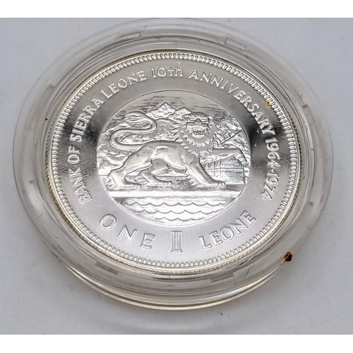 586 - A Sierra Leone 1974 Silver Crown, Struck in commemoration of the 10th Anniversary of the Bank of Sie... 