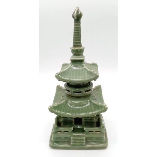 184 - Antique Celadon Pagoda, Exceptionally high quality piece, probably of Chinese origin, made of three ... 