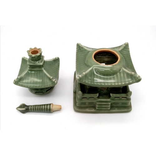 184 - Antique Celadon Pagoda, Exceptionally high quality piece, probably of Chinese origin, made of three ... 