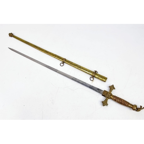 288 - An Antique JH Wilson Phila Officers Dress Sword with Scabbard. Bronze scabbard and ornate hilt. Make... 