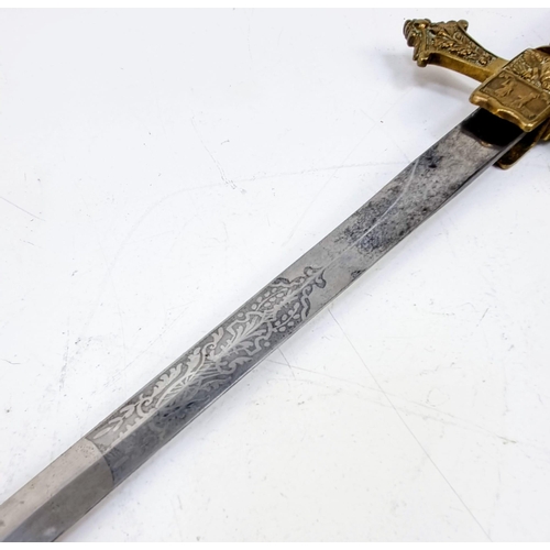 288 - An Antique JH Wilson Phila Officers Dress Sword with Scabbard. Bronze scabbard and ornate hilt. Make... 