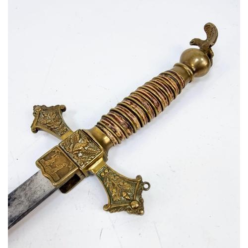 288 - An Antique JH Wilson Phila Officers Dress Sword with Scabbard. Bronze scabbard and ornate hilt. Make... 