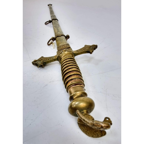 288 - An Antique JH Wilson Phila Officers Dress Sword with Scabbard. Bronze scabbard and ornate hilt. Make... 