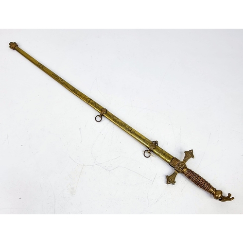 288 - An Antique JH Wilson Phila Officers Dress Sword with Scabbard. Bronze scabbard and ornate hilt. Make... 