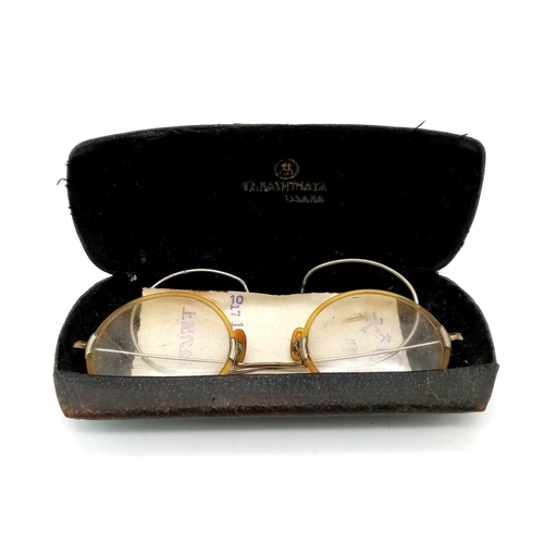 351 - Antique 1920s Japanese Pair of Glasses, with original case from Osaka Japan with original receipt.