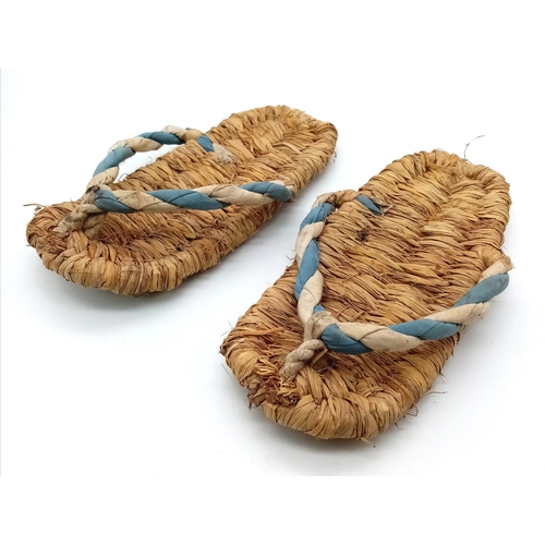 487 - A pair of very rare Antique Edo period,  Circa 1700, Japanese Buddhist priest Zori woven hemp sandal... 