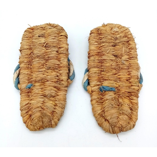 487 - A pair of very rare Antique Edo period,  Circa 1700, Japanese Buddhist priest Zori woven hemp sandal... 