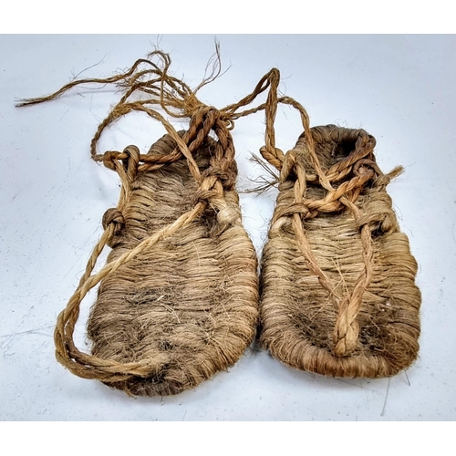 445 - Rare Antique Edo Period Japanese Buddhist Priest Zori woven hemp sandals with all the binding string... 