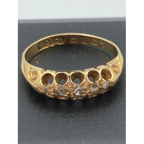 127 - Antique 18k GOLD and DIAMOND RING, having 5 DIAMONDS set to top in an Edwardian openwork Mount. Clea... 