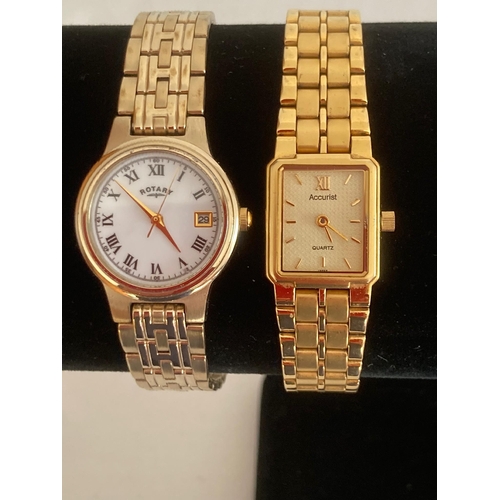 141 - 2 x  ladies top quality Quartz wristwatches in Gold Tone. To include a ROTARY having mother of pearl... 