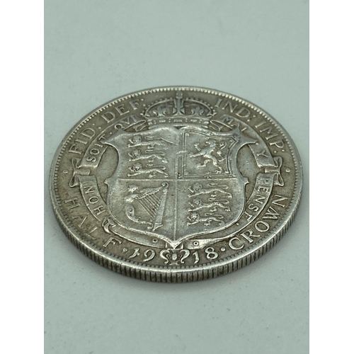 155 - SILVER HALF CROWN 1918 in extra fine condition.