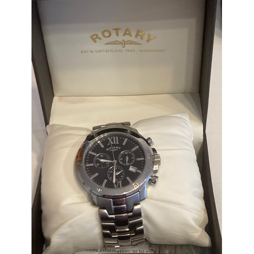 160 - Gentlemans Quartz ROTARY CHRONOGRAPH GB02837.Black face multi dial model. Presented in original Rota... 