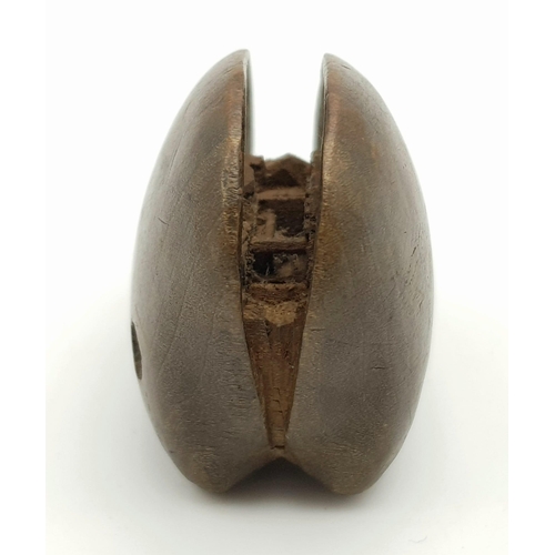 221 - Antique Meiji (1868-1912) Period, Wood Netsuke carving of a small house, set within a clam shell. In... 