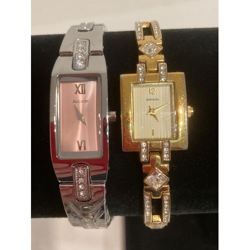 434 - 2 x Quality ladies dress wristwatches. An ACCURIST in Silver Tone having a pink mother of pearl face... 